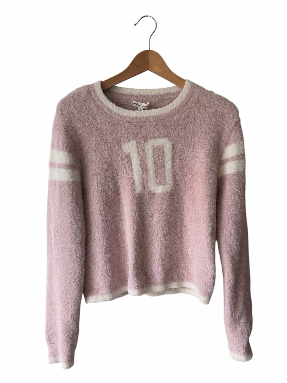 For Love And Lemons Pale Pink Crewneck Sweater with White Trim & '10'